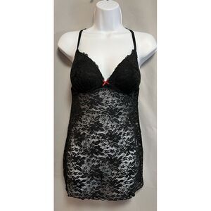 Gillian & O'Malley Small Babydoll Nightie Lingerie Black Lace Push Up Bra